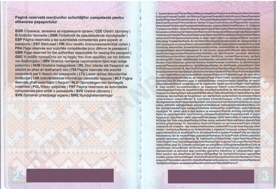 Заграничный биометрический румынский паспорт как выглядит страницы 2 и 3